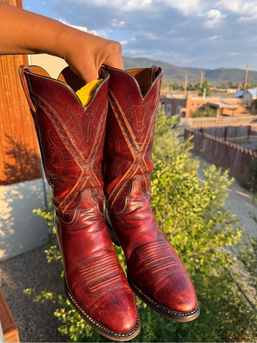 Lucchese Dark Cherry Oxblood Leather Western Cowboy Boots